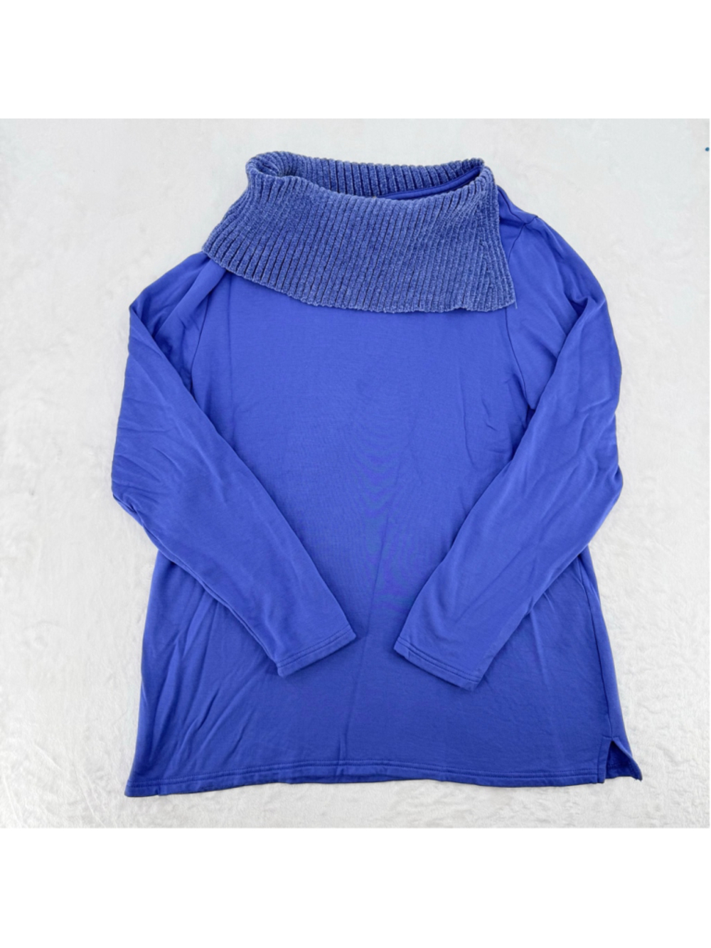 Chico's Asymmetric Chenille Collar Knit Top in Periwinkle Long Sleeves 2/Large